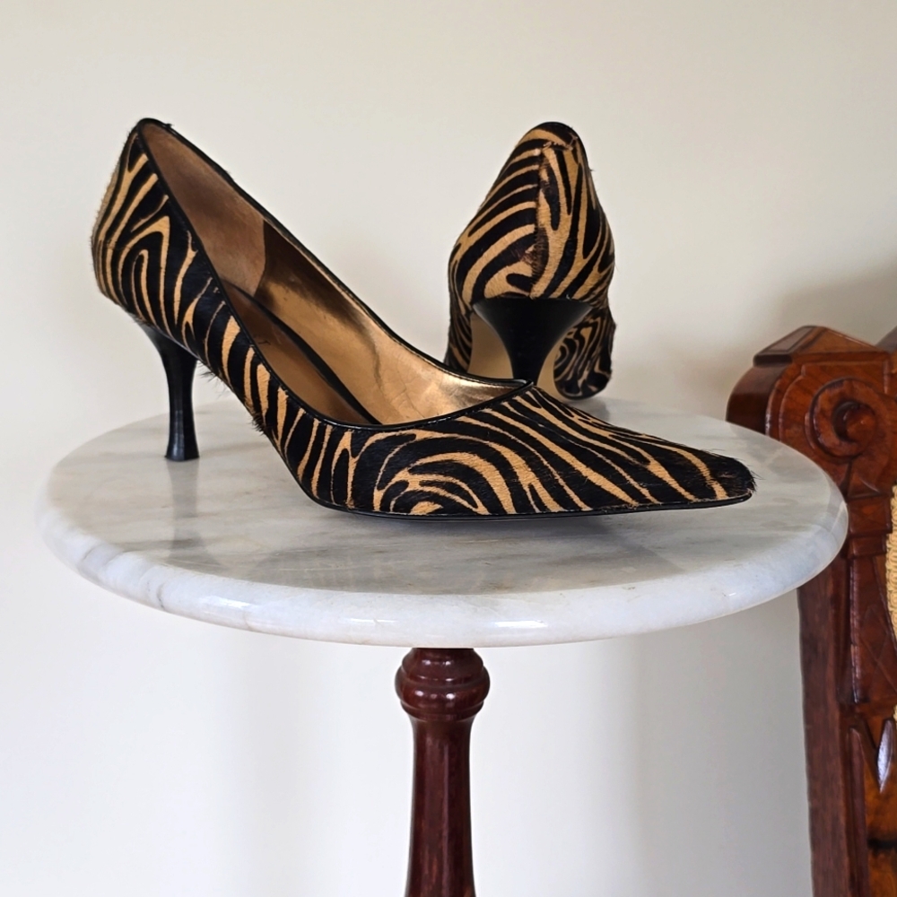 Nine West Women's Zebra Print Calf Hair Pointed Toe Heels Size 6 Career Boss